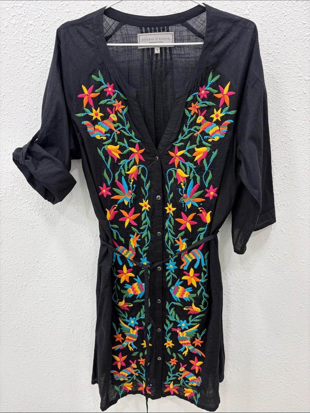Double D Ranch Black Dress with Colorful Floral Embroidery